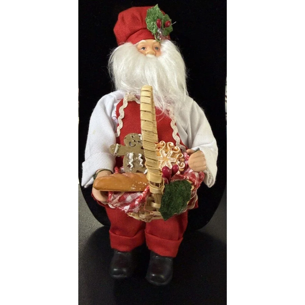 Gingerbread Cookie Baker Chef Santa Claus Figure Christmas 9 in Vintage Ornament